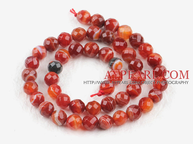 stripe agate beads,8mm round,red ,faceted, sold per 15.75-inch strand