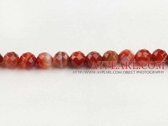 stripe agate beads,10mm round,red ,faceted, sold per 15.75-inch strand