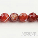 stripe agate beads,14mm round,red ,faceted,Sold per 15.75-inch strands