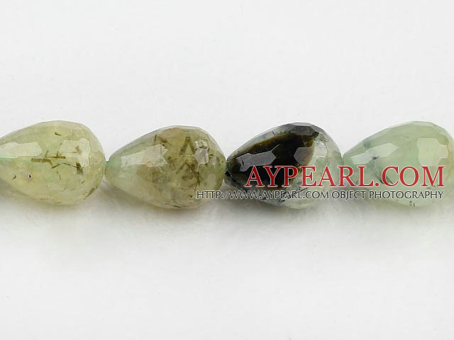 Prehnite beads,13*18mm teardrop,faceted,straight hole,Sold per 15.75-inch strands