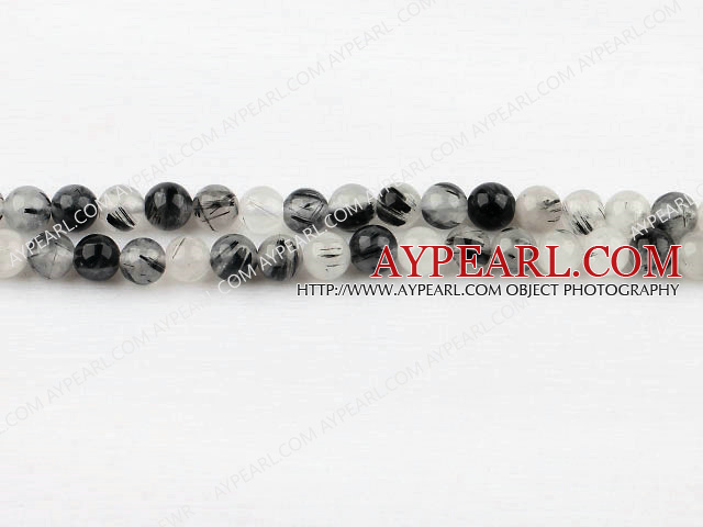 Black Rutilated Quartz beads,6mm round,sold per 15.75-inch strand