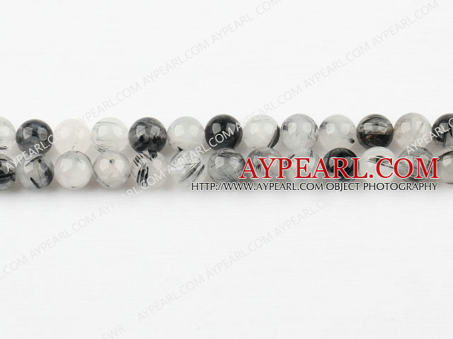 Black Rutilated Quartz beads,8mm round,sold per 15.75-inch strand