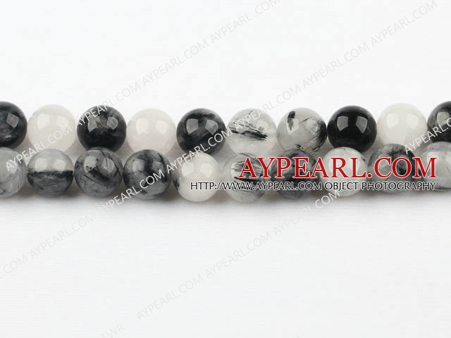 Black Rutilated Quartz beads,12mm round,Sold per 15.75-inch strands