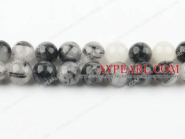 Black Rutilated Quartz beads,14mm round,Sold per 15.75-inch strands