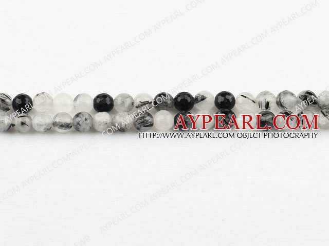 Black Rutilated Quartz beads,6mm round, faceted,sold per 15.75-inch strand