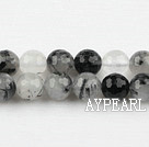 Black Rutilated Quartz beads,8mm round, faceted,Sold per 15.75-inch strands