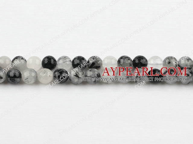 Black Rutilated Quartz beads,8mm round, faceted,Sold per 15.75-inch strands