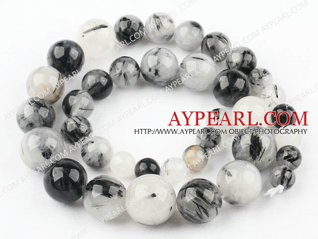 Black Rutilated Quartz beads,8-16mm round,tower,Sold per 15.75-inch strands