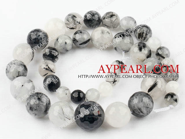 Black Rutilated Quartz beads,8-16mm round,faceted,tower,Sold per 15.75-inch strands
