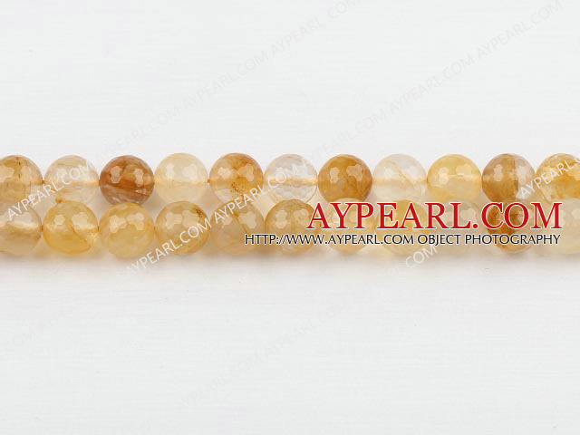 iron crystal beads,yellow,faceted,,10mm round,Sold per 15.75-inch strands