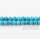 turquoise beads,4mm round ,with black veins, blue , sold per 15.75-inch strand