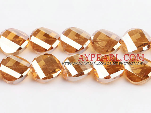 manmade crystal beads,10*22mm potato slice,golden champagne,sold per 14.57inches strand