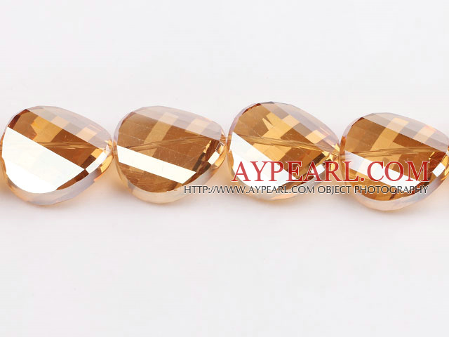 manmade crystal beads,30mm potato slice,golden champagne,Sold per 14.17-inch strands