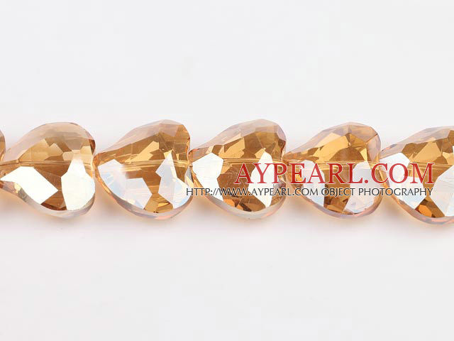 Manmade Crystal Beads,10*22*28mm heart,Champagne,Sold per 13.39-inch strands