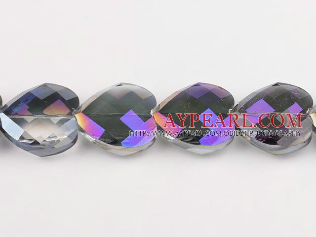 manmade crystal beads,10*28*28mm heart, accompany with the purple color ,sold per 12.6inch strand