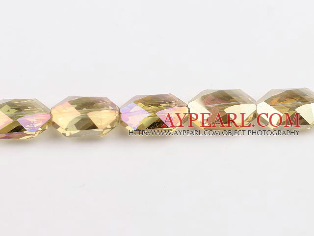 manmade crystal beads,10*17*25mm hexagon,accompany with the yellow color,sold per 14.96inch strand