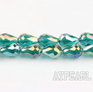 Manmade Crystal Beads, Peacock Green, 8*12mm plating color, straight hole, drop shape, Sold per 28.74-inch strand