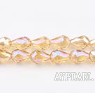 Manmade Crystal Beads, Gold Champagne Color, 8*12mm plating color, straight hole, drop shape, Sold per 28.74-inch strand