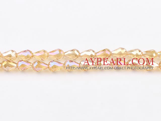 Manmade Crystal Beads, Gold Champagne Color, 8*12mm plating color, straight hole, drop shape, Sold per 28.74-inch strand