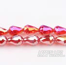 Manmade Crystal Beads, Red, 8*12mm plating color, straight hole, drop shape, Sold per 28.74-inch strand