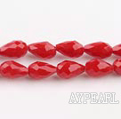 Manmade Crystal Beads, Red, 8*12mm straight hole, drop shape, Sold per 28.74-inch strand