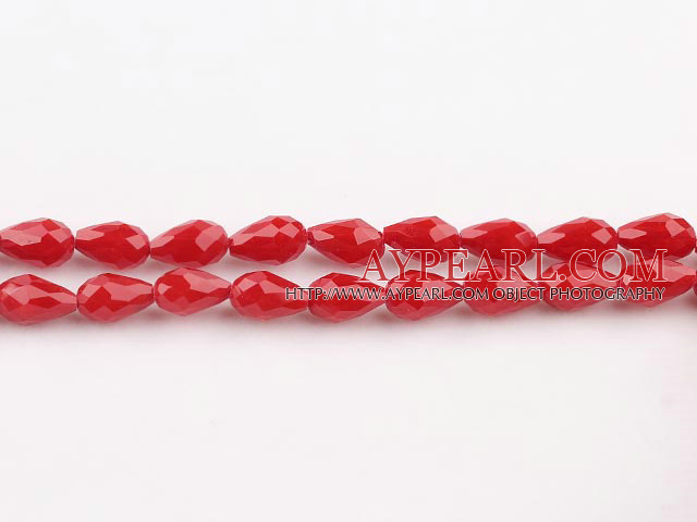 Manmade Crystal Beads, Red, 8*12mm straight hole, drop shape, Sold per 28.74-inch strand