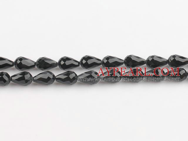 Manmade Crystal Beads, Black, 8*12mm straight hole, drop shape, Sold per 27.56-inch strand