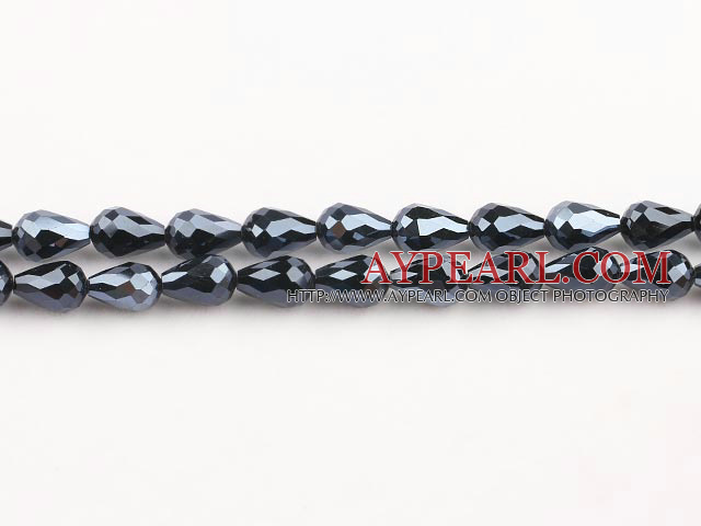 Manmade Crystal Beads, Black, 8*12mm straight hole, drop shape, Sold per 27.56-inch strand