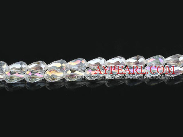 Manmade Crystal Beads, White, 8*12mm straight hole, drop shape, Sold per 27.56-inch strand