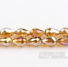 Manmade Crystal Beads, Amber Color, 8*12mm plating-color, straight hole, drop shape, Sold per 18.11-inch strand