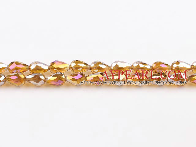 Manmade Crystal Beads, Amber Color, 8*12mm plating-color, straight hole, drop shape, Sold per 18.11-inch strand