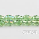 Manmade Crystal Beads, Fruit Green, 8*12mm plating-color, straight hole, drop shape, Sold per 26.38-inch strand