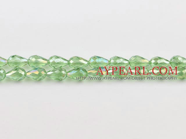 Manmade Crystal Beads, Fruit Green, 8*12mm plating-color, straight hole, drop shape, Sold per 26.38-inch strand