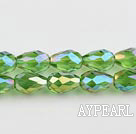 Manmade Crystal Beads, Grass Green, 8*12mm plating-color, straight hole, drop shape, Sold per 27.17-inch strand