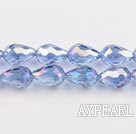 Manmade Crystal Beads, Light Blue, 8*12mm straight hole, drop shape, Sold per 27.95-inch strand