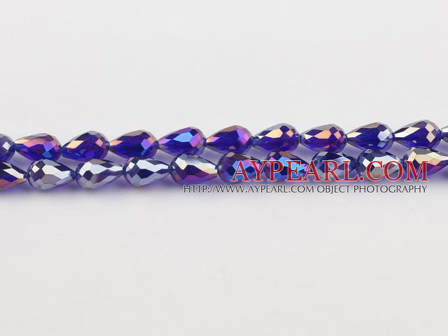 Manmade Crystal Beads, Purple, 8*12mm plating-color, straight hole, drop shape, Sold per 27.17-inch strand
