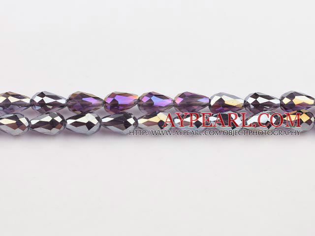 Manmade Crystal Beads, Flashing Purple, 8*12mm straight hole, drop shape, Sold per 27.95-inch strand