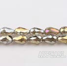 Manmade Crystal Beads, Silver Champagne Color, 8*12mm plating-color, straight hole, drop shape, Sold per 27.95-inch strand