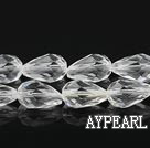 Manmade Crystal Beads, White, 10*15mm straight hole, drop shape, Sold per 30.31-inch strand