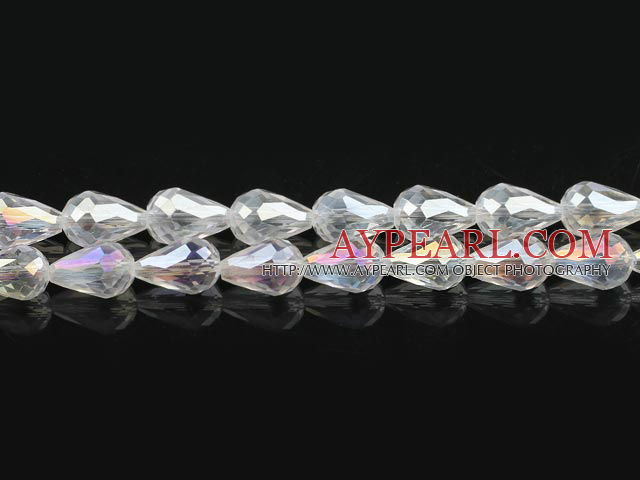 Manmade Crystal Beads, Flashing White, 10*15mm straight hole, drop shape, Sold per 30.31-inch strand
