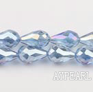 Manmade Crystal Beads, Light Blue, 10*15mm plating-color, straight hole, drop shape, Sold per 30.31-inch strand