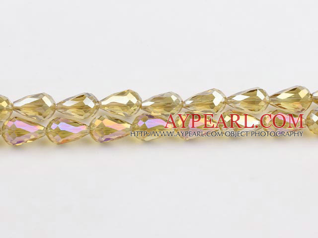 Manmade Crystal Beads, Yellow, 10*15mm plating-color, straight hole, drop shape, Sold per 30.31-inch strand