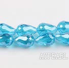 Manmade Crystal Beads, Lake Blue, 10*15mm straight hole, drop shape, Sold per 30.31-inch strand