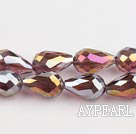 Manmade Crystal Beads, Purple, 10*15mm plating-color, straight hole, drop shape, Sold per 30.31-inch strand