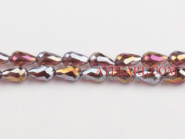 Manmade Crystal Beads, Purple, 10*15mm plating-color, straight hole, drop shape, Sold per 30.31-inch strand