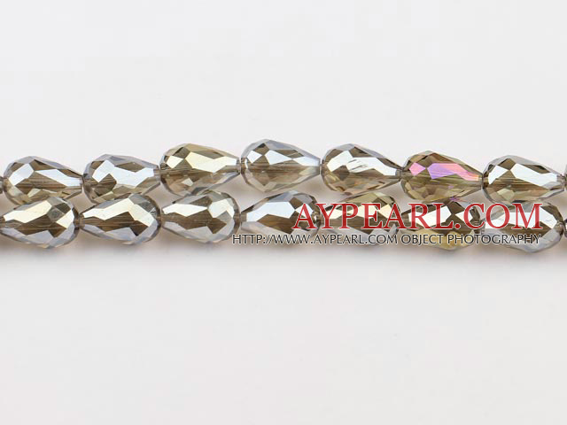 Manmade Crystal Beads, Gray, 10*15mm plating-color, straight hole, drop shape, Sold per 30.31-inch strand