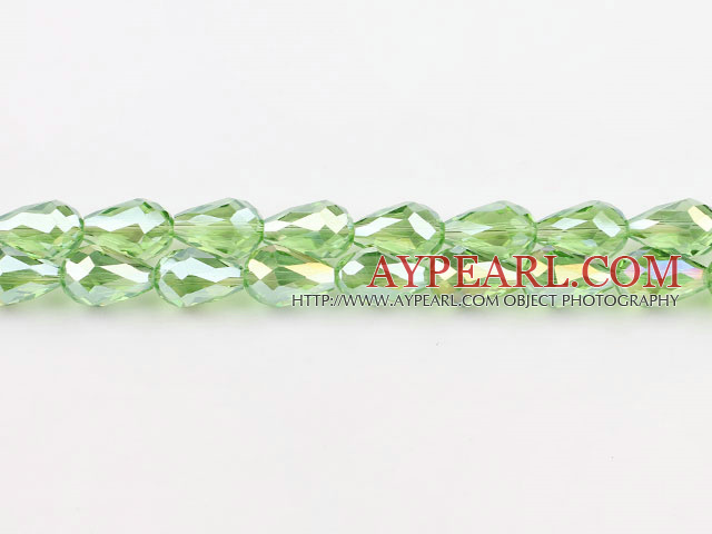 Manmade Crystal Beads, Fruit Green, 10*15mm plating color, straight hole, drop shape, Sold per 29.53-inch strand