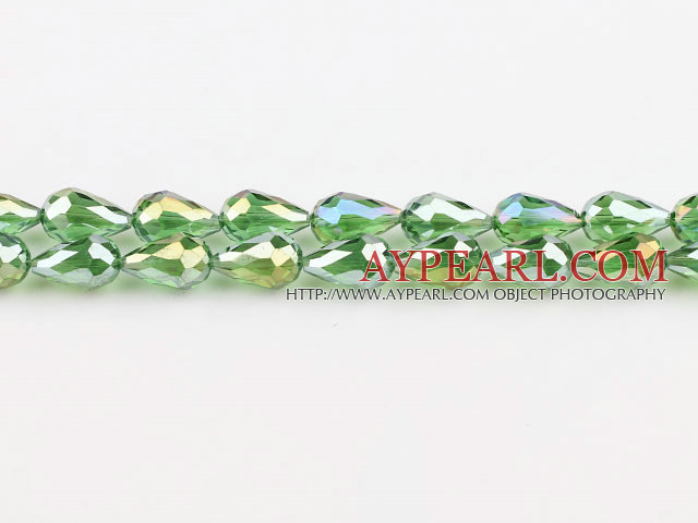 Manmade Crystal Beads, Grass Green, 10*15mm plating color, straight hole, drop shape, Sold per 29.53-inch strand