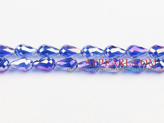 Manmade Crystal Beads, Dark Blue, 10*15mm plating color, straight hole, drop shape, Sold per 29.53-inch strand
