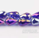 Manmade Crystal Beads, Purple, 10*15mm plating color, straight hole, drop shape, Sold per 29.53-inch strand